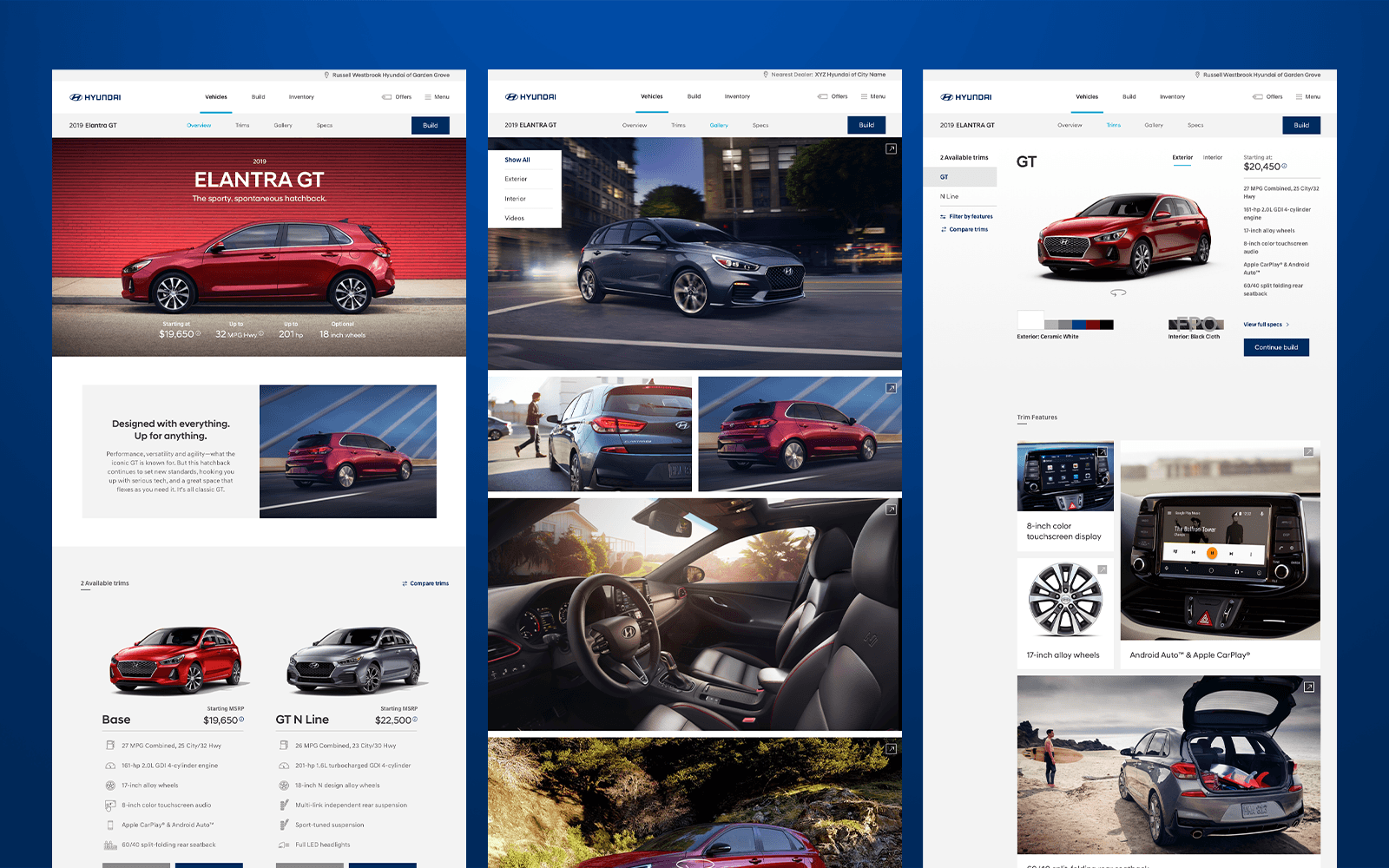 Hyundai vehicle landing page specs gallery